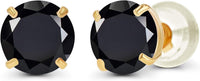Solid 14K Yellow, White or Rose Gold 4mm Round Genuine Gemstone Birthstone Prong Set Stud Earrings For Women