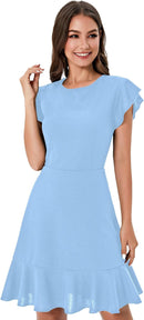 Floerns Women's V Back Inslace Layered Ruffle Hem Flutter Sleeve Dress