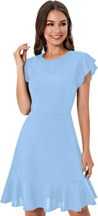 Floerns Women's V Back Inslace Layered Ruffle Hem Flutter Sleeve Dress