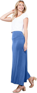 Azules Women's Maxi Skirt: Elegant, Soft, Stretchy Flowy Rayon Boho, High Waist Fold Over – Versatile for Any Occasion.