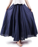 ASHER FASHION Women's Bohemian Style Elastic Waist Band Cotton Linen Long Maxi Skirt Dress