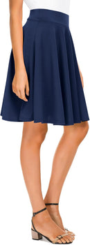 Urban CoCo Women's Basic Midi Skirt Versatile Stretchy Flared Casual High Waisted Skirt