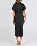 BTFBM Women Button Down Ruched Shirt Dresses Satin Short Sleeve Lapel V Neck Summer Maxi Dress 2025 Party Wedding Guest