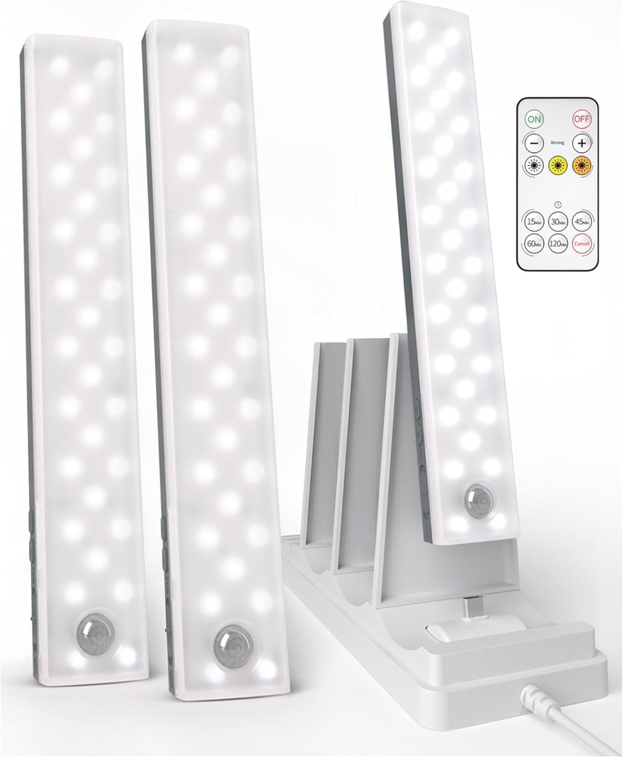 EZVALO 6-Pack Under Cabinet Lighting with Charging Station, 2000mAh Rechargeable Wireless Motion Sensor Lights, 3 Color Temps, Dimmable, Timer, Magnetic, with Remote Control for Kitchen, Closet, Stair