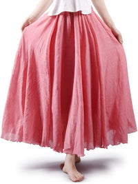 ASHER FASHION Women's Bohemian Style Elastic Waist Band Cotton Linen Long Maxi Skirt Dress