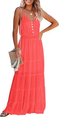 PRETTYGARDEN Sundress for Women 2025 Summer Spaghetti Strap Sleeveless High Waist Beach Long Maxi Dresses