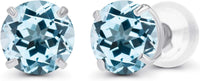 Solid 14K Yellow, White or Rose Gold 4mm Round Genuine Gemstone Birthstone Prong Set Stud Earrings For Women