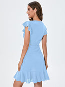 Floerns Women's V Back Inslace Layered Ruffle Hem Flutter Sleeve Dress