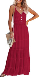 PRETTYGARDEN Sundress for Women 2025 Summer Spaghetti Strap Sleeveless High Waist Beach Long Maxi Dresses
