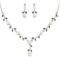 EVER FAITH Wedding Pearl Jewelry for Bride CZ Crystal Simulated Pearls Floral Vine Filigree Bridal Necklace Earrings Set