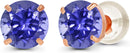 Solid 14K Yellow, White or Rose Gold 4mm Round Genuine Gemstone Birthstone Prong Set Stud Earrings For Women