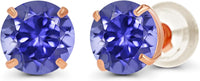 Solid 14K Yellow, White or Rose Gold 4mm Round Genuine Gemstone Birthstone Prong Set Stud Earrings For Women