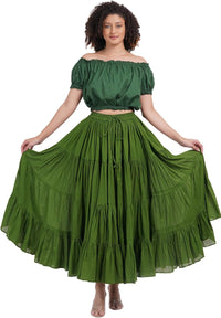 Wevez Women's Gypsy 25 Yard Solid Color Cotton Skirt