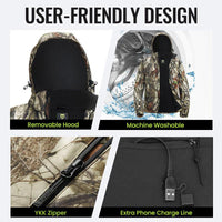 TideWe Men's Soft Shell Heated Jacket Coat with Detachable Hood and Battery Pack Size S-XXXL