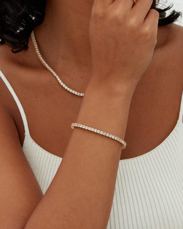 PAVOI 14K Gold Plated Bracelet and Necklace Set for Women – 3mm CZ Tennis Bracelet and Tennis Necklace - Tiktok Set