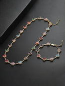 Iced Chics 2pcs Set, A Two-piece Set Of Colorful Necklaces and Bracelets, Suitable for Both Men and Women. Elegant Copper Jewelry Set, Perfect for Couples As A Gift, Trendy Matching Jewelry Set, Accessories