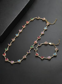 Iced Chics 2pcs Set, A Two-piece Set Of Colorful Necklaces and Bracelets, Suitable for Both Men and Women. Elegant Copper Jewelry Set, Perfect for Couples As A Gift, Trendy Matching Jewelry Set, Accessories
