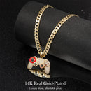 Holylegend 14K Real Gold-Plated Game Controller Necklace, Sony-Inspired CZ Diamond Pendant, 24" Cuban & Rope Chain, Hip Hop Jewelry Gift for PlayStation Fans