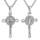 DRINSPER Saint Benedict Cross Necklace 925 Sterling Silver San Benito Pendant Necklace, Pardon Crucifix Necklace, Religious Jewelry for Men Women