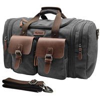 Wildroad Duffle Bag for Men Waterproof Waxed Canvas Genuine Leather Weekender Overnight Vintage Durable Travel Crossbodybag Handbag Tote Shoulder Bag Carry On Travel Essentials Accessories Luggage Large Capacity Personal Hiking Gear Everyday Suitcases