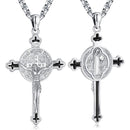 DRINSPER Saint Benedict Cross Necklace 925 Sterling Silver San Benito Pendant Necklace, Pardon Crucifix Necklace, Religious Jewelry for Men Women