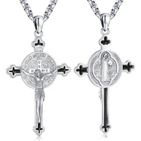 DRINSPER Saint Benedict Cross Necklace 925 Sterling Silver San Benito Pendant Necklace, Pardon Crucifix Necklace, Religious Jewelry for Men Women
