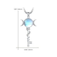 Audinceed Hecate's Key S925 Sterling Silver Moonstone Necklace, Witchtok Collection, Hekate Triple Moon Goddess Pagan Wiccan Magic Silver Necklace Pendant Protection Blessed Amulet Jewelry Gift for Women Men