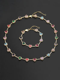 Iced Chics 2pcs Set, A Two-piece Set Of Colorful Necklaces and Bracelets, Suitable for Both Men and Women. Elegant Copper Jewelry Set, Perfect for Couples As A Gift, Trendy Matching Jewelry Set, Accessories
