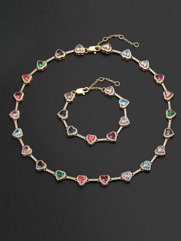 Iced Chics 2pcs Set, A Two-piece Set Of Colorful Necklaces and Bracelets, Suitable for Both Men and Women. Elegant Copper Jewelry Set, Perfect for Couples As A Gift, Trendy Matching Jewelry Set, Accessories