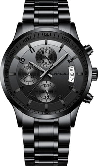 CRRJU Men's Fashion Stainless Steel Watches Date Waterproof Chronograph Wristwatches,Stainsteel Steel Band Waterproof Watch