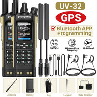 1/2PCS BAOFENG UV32 GPS Ham Radio Walkie Talkie 10W APP Programming Wireless Copy Frequency Rechargeable uv32 Multi Band 2500mAh UV-32 uv-32 Type-C AM FM NOAA Radio