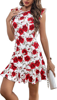 Floerns Women's V Back Inslace Layered Ruffle Hem Flutter Sleeve Dress