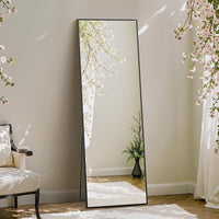 DUMOS Arched Full Length Mirror with Stand 64"x21" Floor Standing Aluminum Frame for Bedroom Body Hanging Leaning Modern Simple Home Decor Shatter-proorf Nano Glass Wall Living Room Cloakroom Black