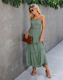 Dokuritu Women's Beach Crochet Lace Maxi Dress Solid Color Summer Vacation Spaghetti Strap Long Dress 2024