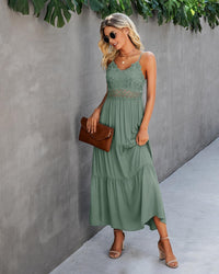 Dokuritu Women's Beach Crochet Lace Maxi Dress Solid Color Summer Vacation Spaghetti Strap Long Dress 2024