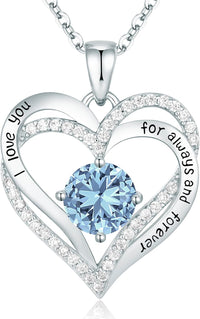 CDE Forever Love Heart Necklaces for Women, Wedding Anniversary, Birthday Mothers Day Gifts for Mom, Mother, Wife, Girlfriend, S925 Silver Jewelry with Birthstone Pendant