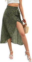 Newchoice Women's Boho Leopard Skirt High Low Split Summer Beach Midi Wrap Skirts