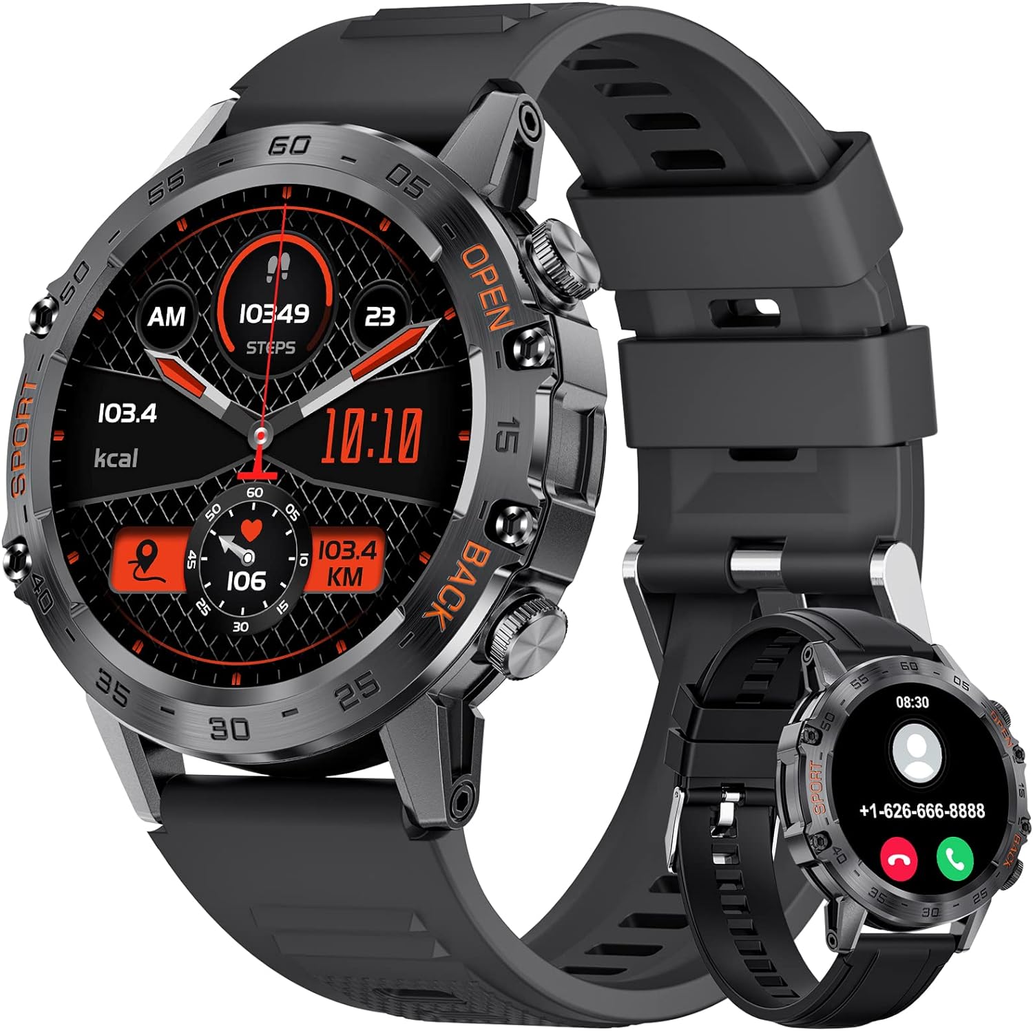 Military Smart Watch for Men(Answer/Dial Calls),100 Sports Modes, 5ATM Waterproof Fitness Watch with Heart Rate/SpO2/Blood Pressure for Android and iOS,1.39''HD DIY Screen Smartwatch Black