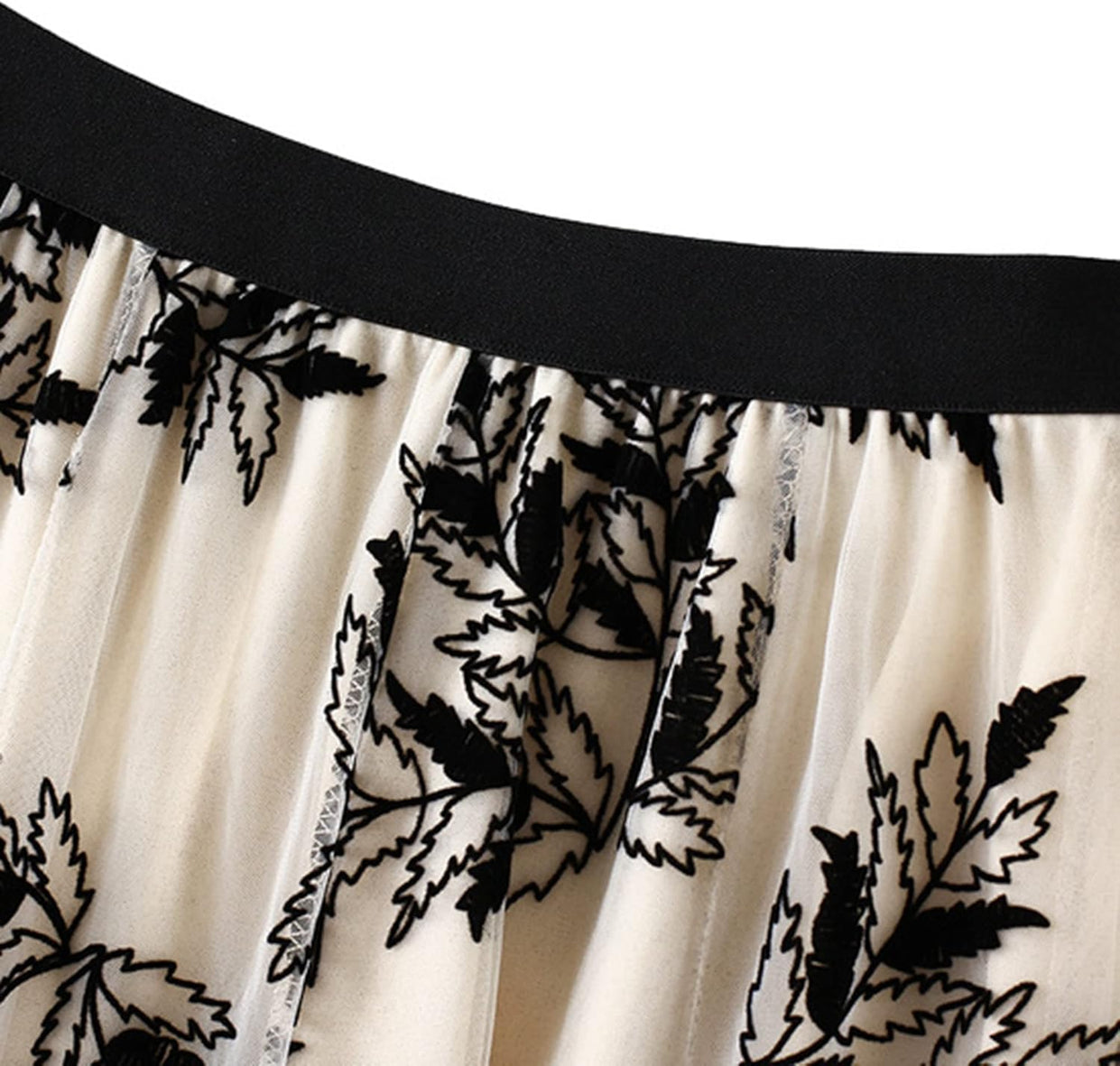 Dirholl Women's A-Line Fairy Patterned Elastic Waist Ruffle Mesh Layered Midi Skirt