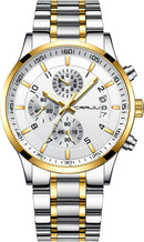 CRRJU Men's Fashion Stainless Steel Watches Date Waterproof Chronograph Wristwatches,Stainsteel Steel Band Waterproof Watch