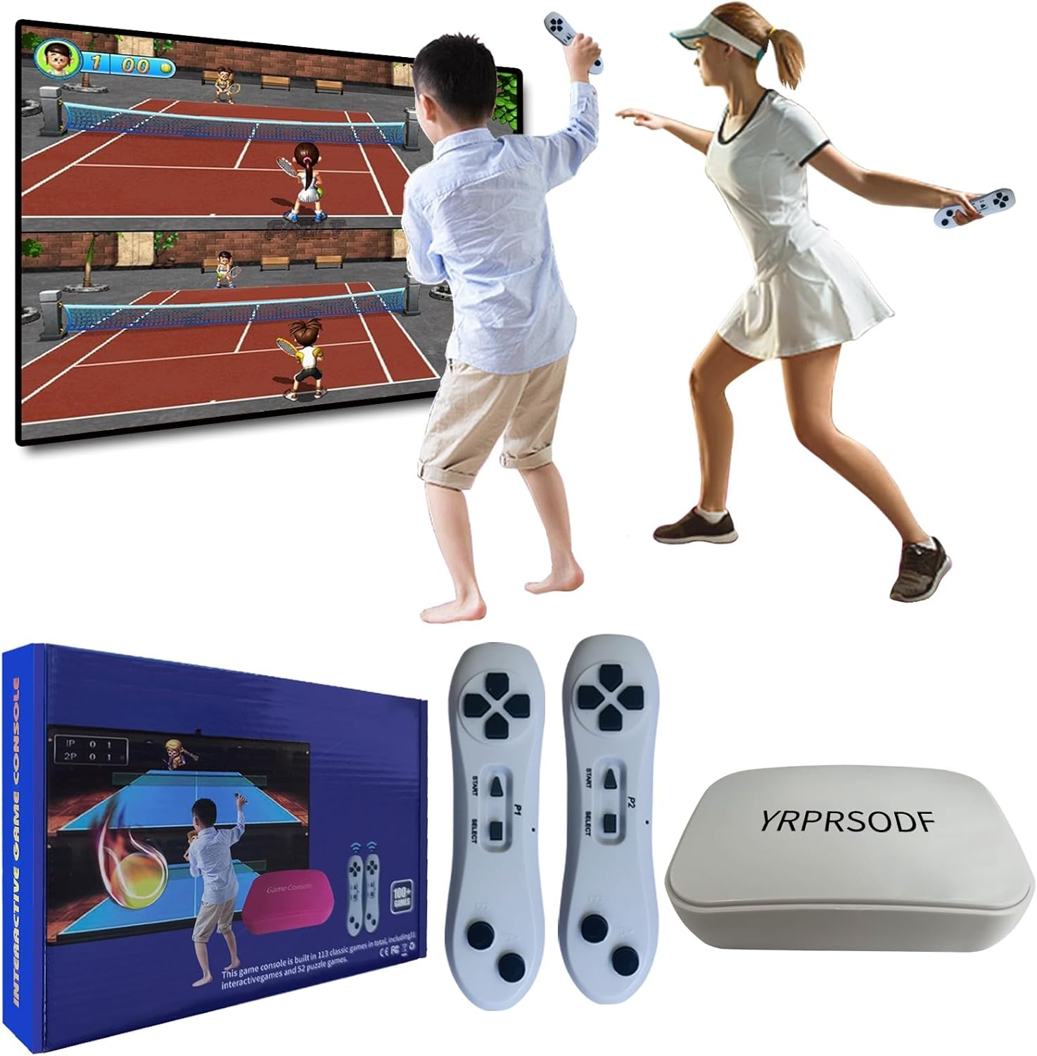 TV Game Console Built in 100+ Gam ES, Video Game Machine with 2.4G Wireless Gamepad Somatosensory Control, USB Plug and Play, Kid & Adult Interactive& Puzzle Games,Grey