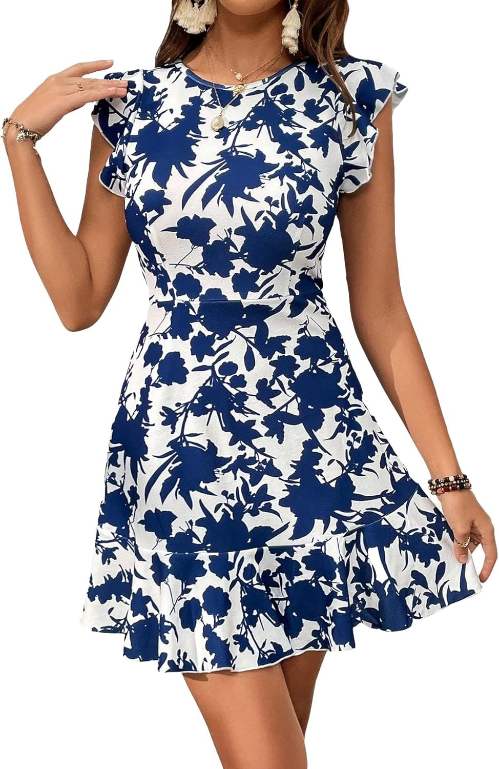 Blue White Floral / X-Small