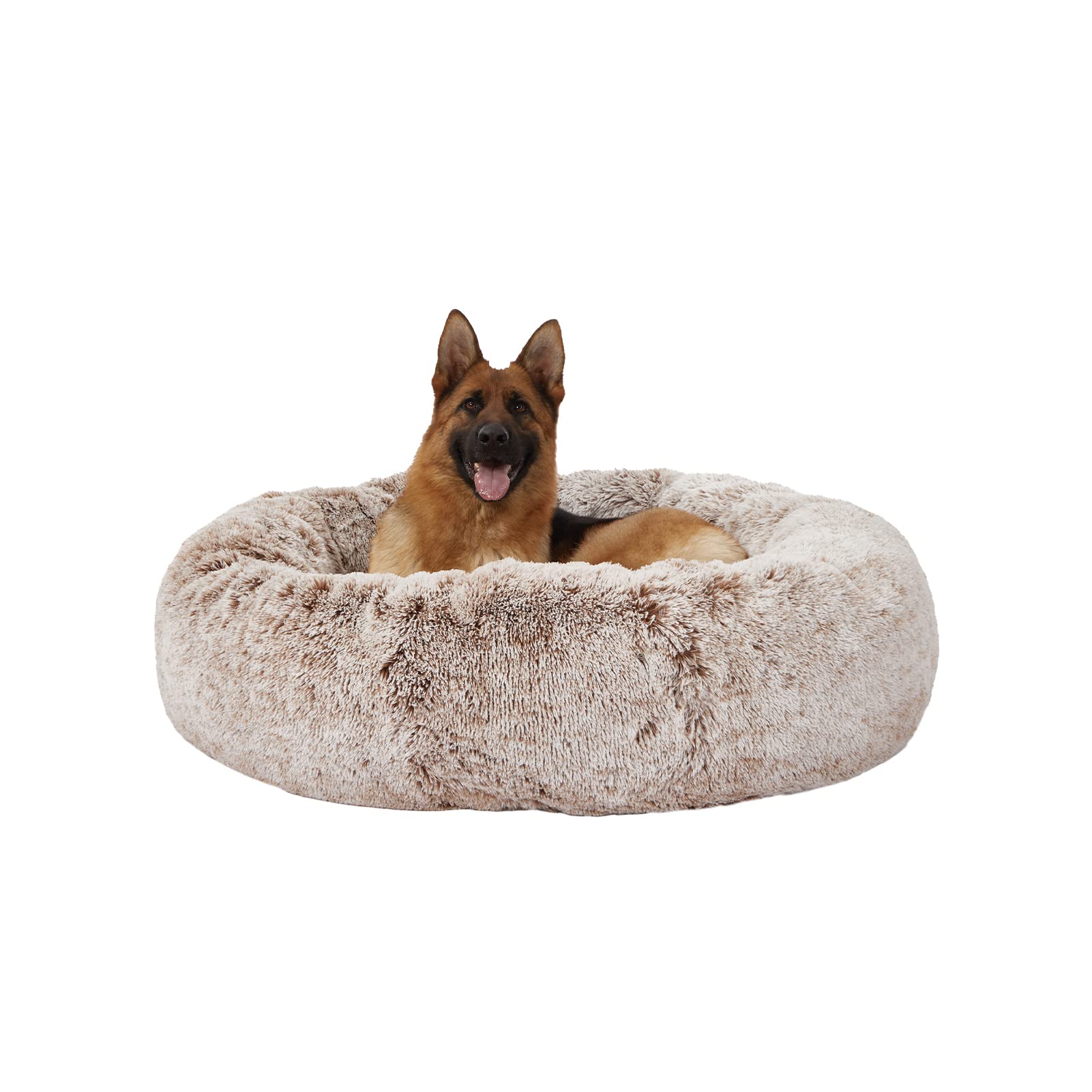Bedfolks Calming Donut Dog Bed, 45-Inch Round Plush Anti-Anxiety Dog Bed, Washable with Non-Slip Bottom (Pink, Extra Large)
