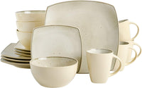 Gibson Elite Soho Lounge 16 Piece Reactive Glaze Dinnerware Set, Soft Square, Teal Green, Service for 4 (16pc)