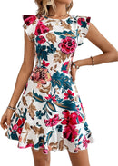 Floerns Women's V Back Inslace Layered Ruffle Hem Flutter Sleeve Dress