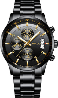CRRJU Men's Fashion Stainless Steel Watches Date Waterproof Chronograph Wristwatches,Stainsteel Steel Band Waterproof Watch