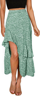 BTFBM Women 2025 Summer Fall Boho Long Skirts Dress Floral Print Elastic Waist Split Ruffle High Low Beach Maxi Skirt
