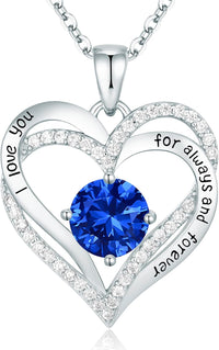 CDE Forever Love Heart Necklaces for Women, Wedding Anniversary, Birthday Mothers Day Gifts for Mom, Mother, Wife, Girlfriend, S925 Silver Jewelry with Birthstone Pendant