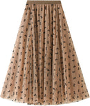 Dirholl Women's A-Line Fairy Patterned Elastic Waist Ruffle Mesh Layered Midi Skirt