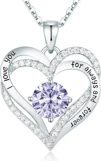 CDE Forever Love Heart Necklaces for Women, Wedding Anniversary, Birthday Mothers Day Gifts for Mom, Mother, Wife, Girlfriend, S925 Silver Jewelry with Birthstone Pendant